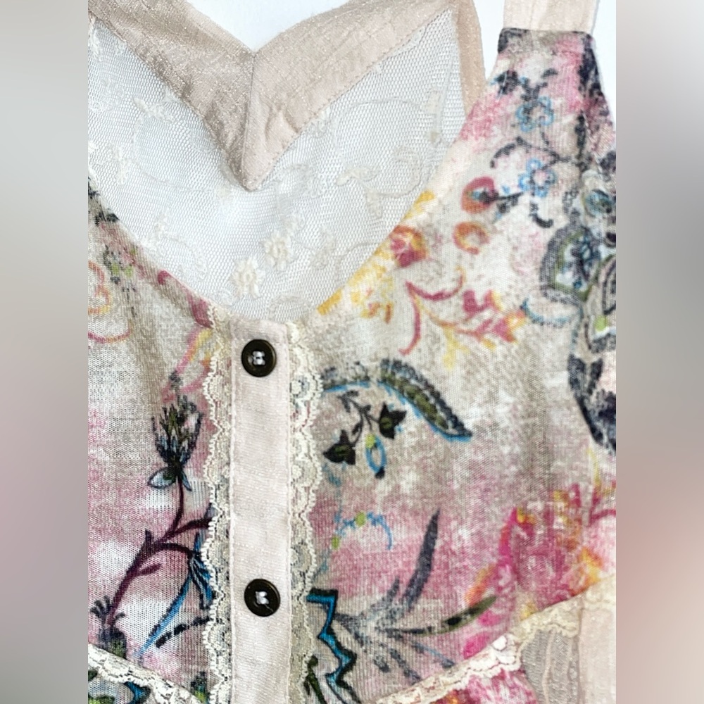 Daytrip Mixed Material Floral Sleeveless Cream Pink Tank Top y2k - M - Picture 8 of 12